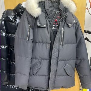 Moose Knuckles Charcoal Puffer Jacket with Fur Hood Size M